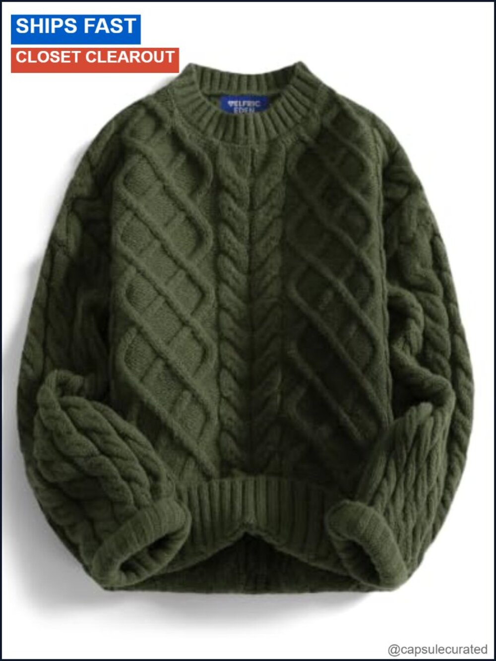 Oversized Cable Knit Sweater Women Crewneck Pullover Acrylic Blend